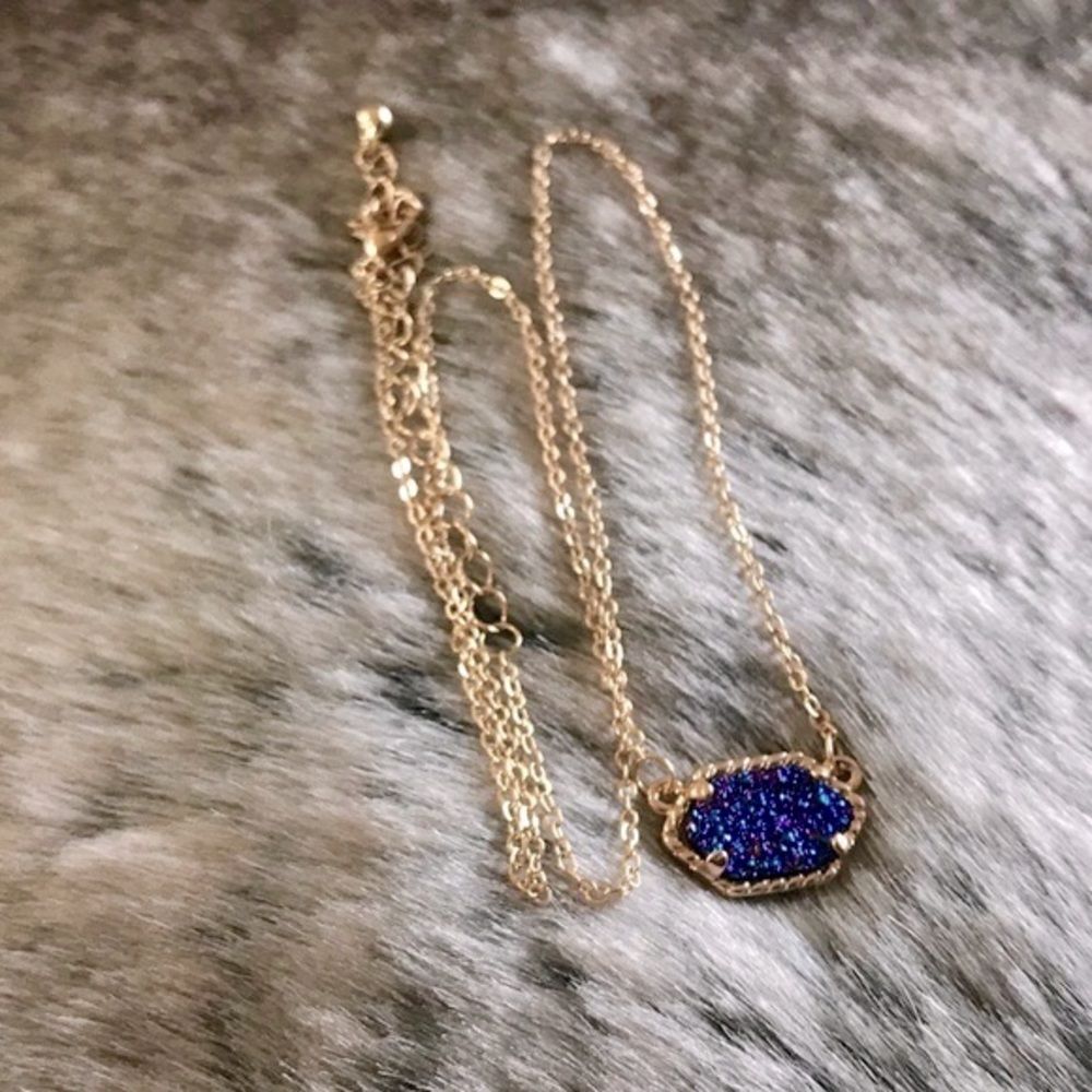Deep Purple Gold Necklace Dainty Druzy Stone Jewelry Gem Jewel Tone Classic Boho